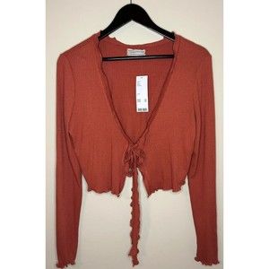 Urban Outfitters Terracotta Orange Tie Front Sweater Womens Large New w.tags